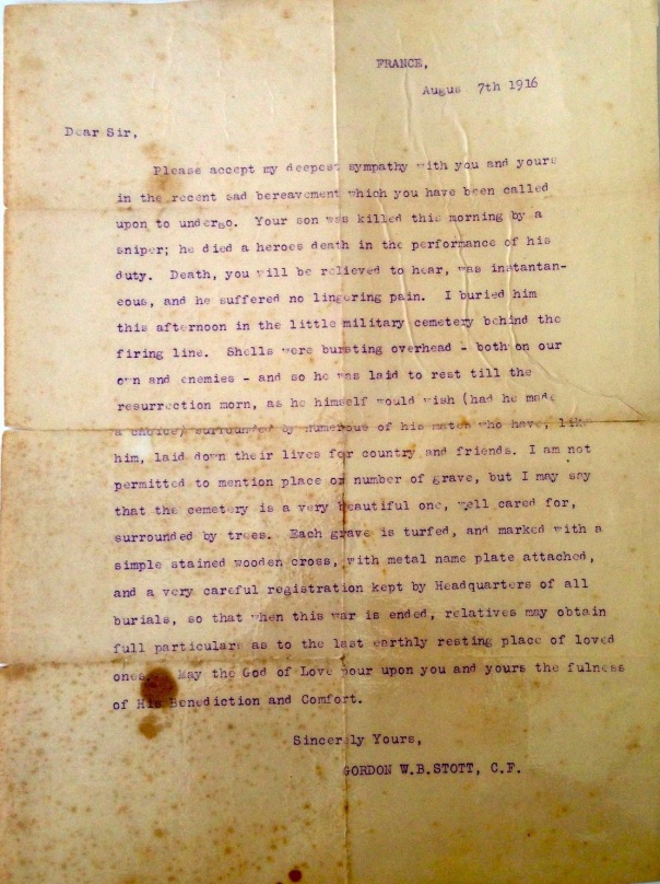 WW1 Condolence Letter